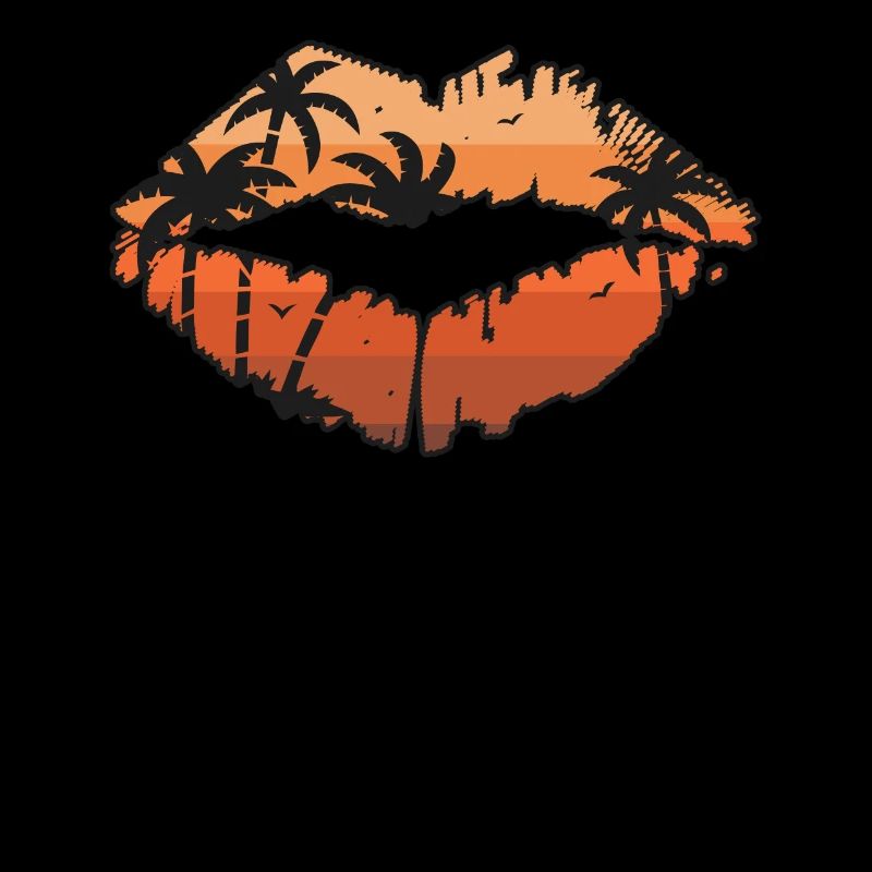 Retro Beach Palm Tree Tropical Lips Sunset Summer