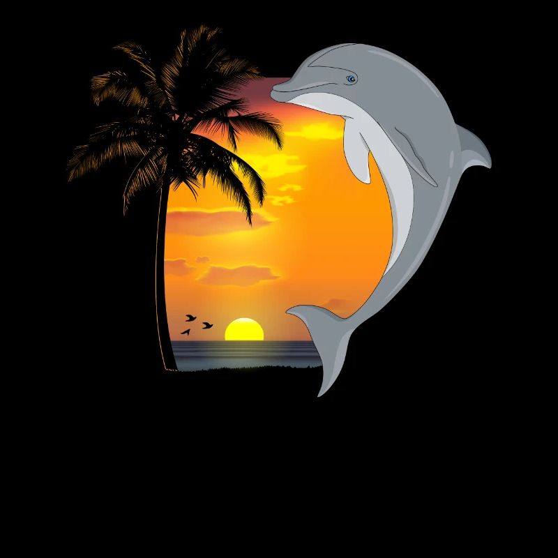 Dolphin Beach Palm Tree Coucher De Soleil