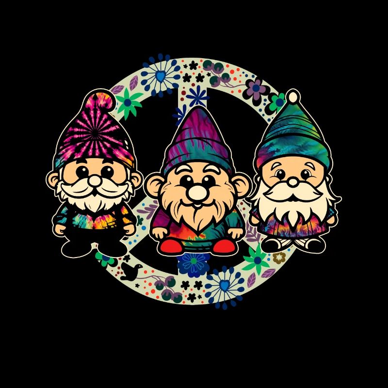 Drei Hippie -Gnomes Groovy Binde Dye Gnomies