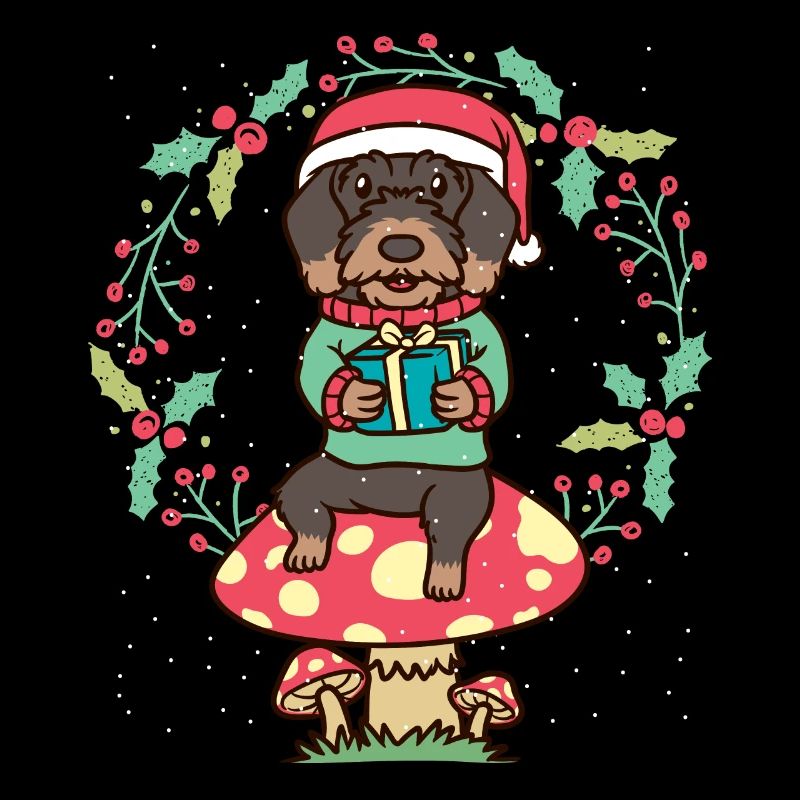 Rauhaardackel Hund Auf Pilz Weihnachtskranz