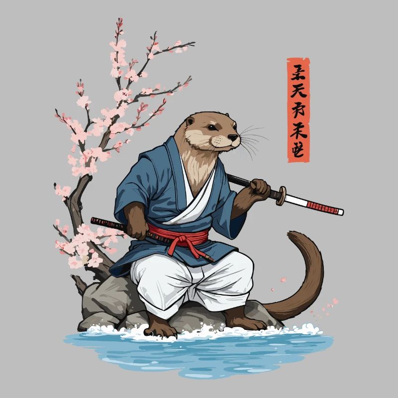 Kawaii Samurai Otter Ukiyo-E Kunst Streetwear