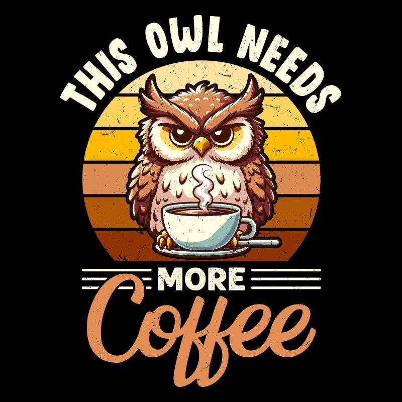 Grumpy Owl With Coffee Morning Mood