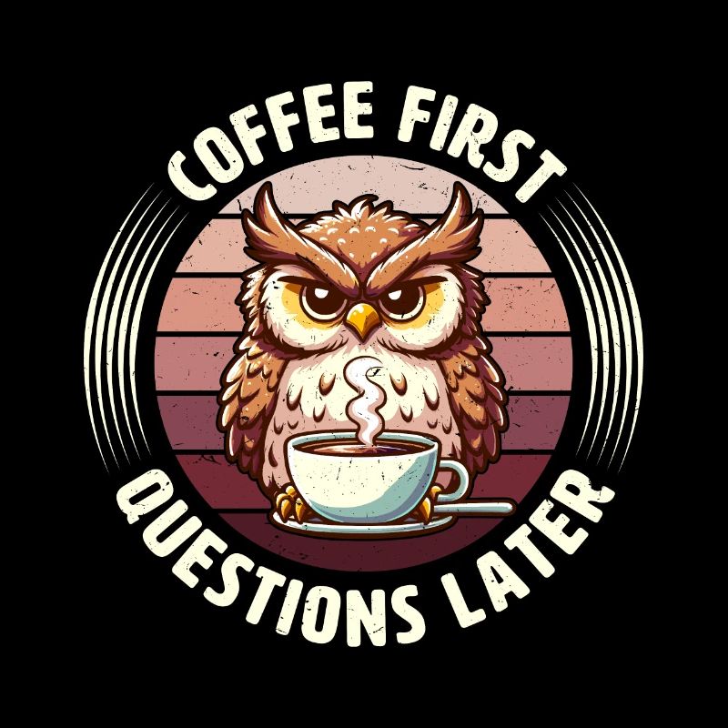 Grumpy Owl With Coffee Morning Mood