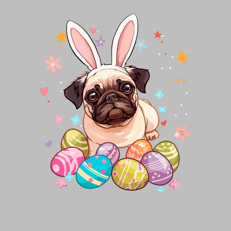 Pug easter eggs Hunting easter day
