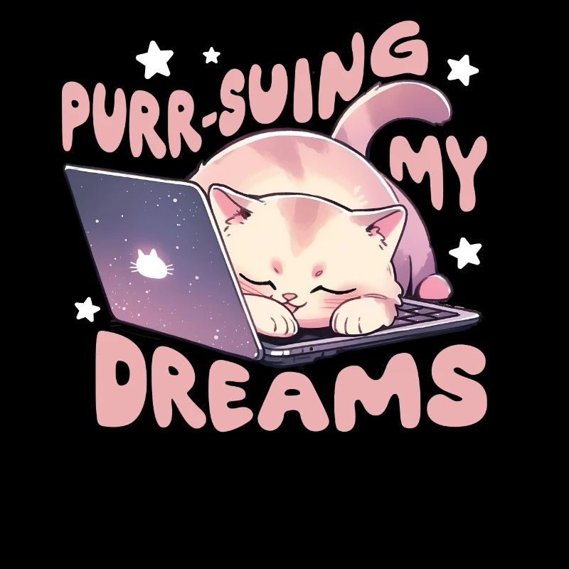 Purr-Suing My Dreams Cat Sleeping on Laptop Coder