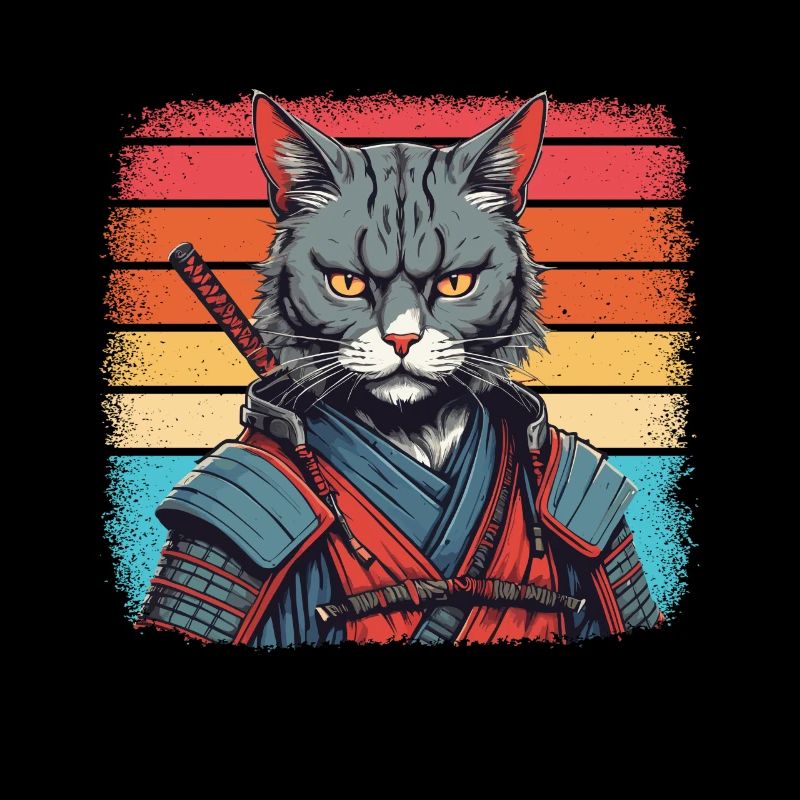 Japonais Samouraï Cat Warrior Retro Ninja