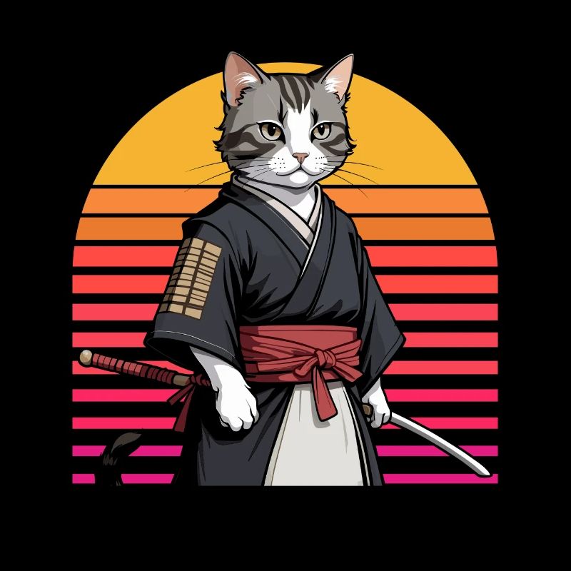 Japonais Samouraï Cat Warrior Retro Ninja