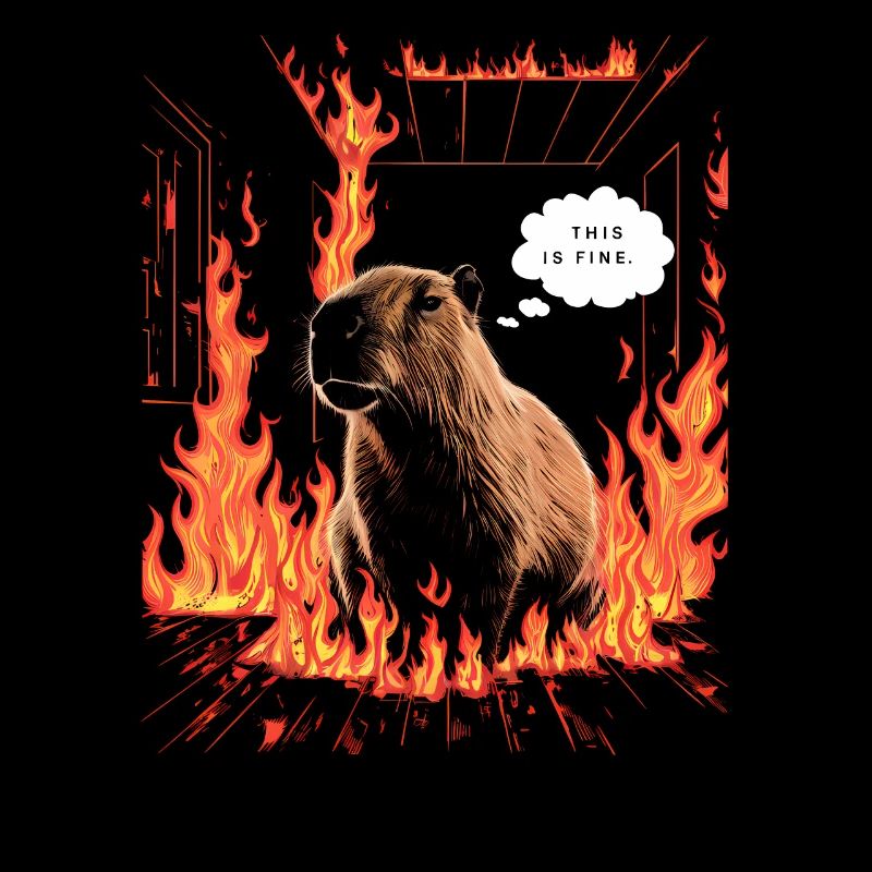 Capybara In Flames This is Fine Meme Art