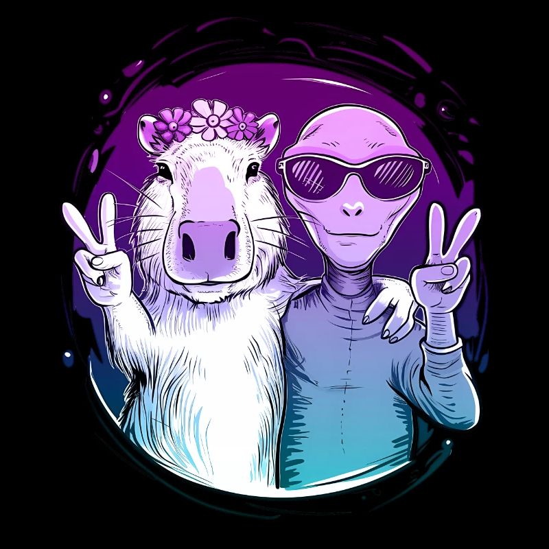 Capybara und Alien Peace Zeichen Freundschaft Kunst