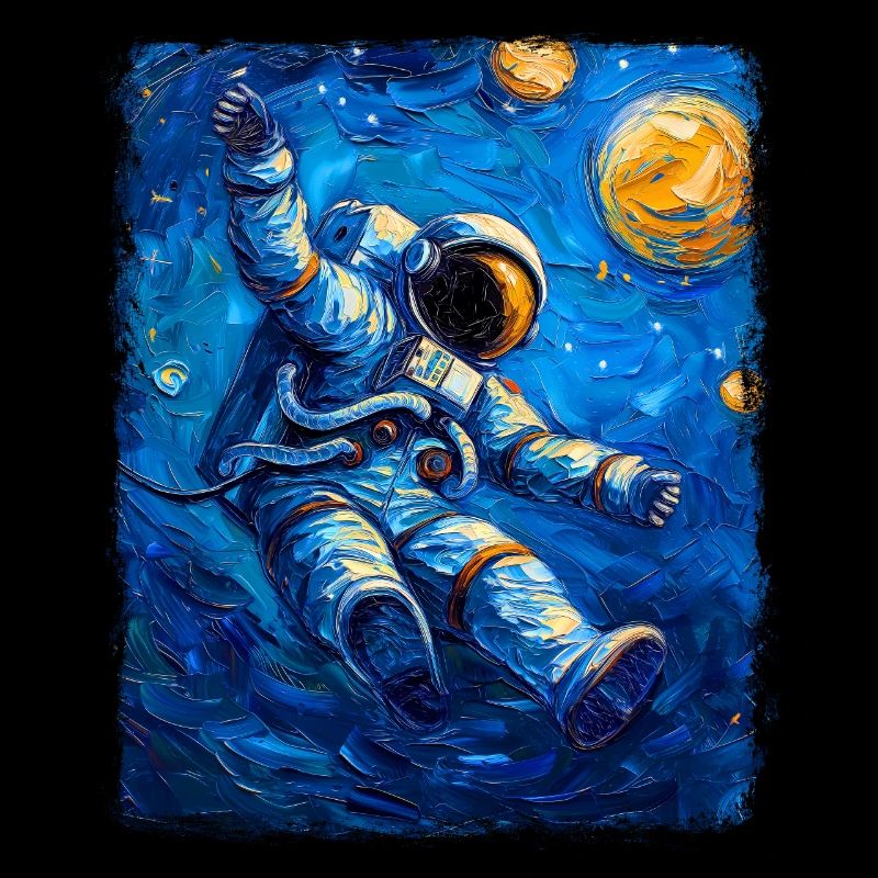 astronaute planète spatiale nuit étoilée peinture