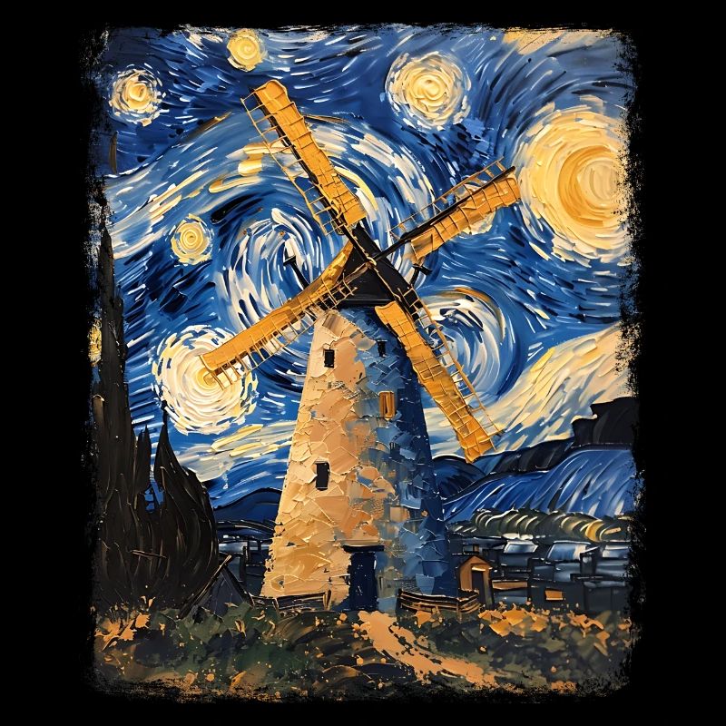 Éolienne Éolienne Peinture Nuit Étoilée