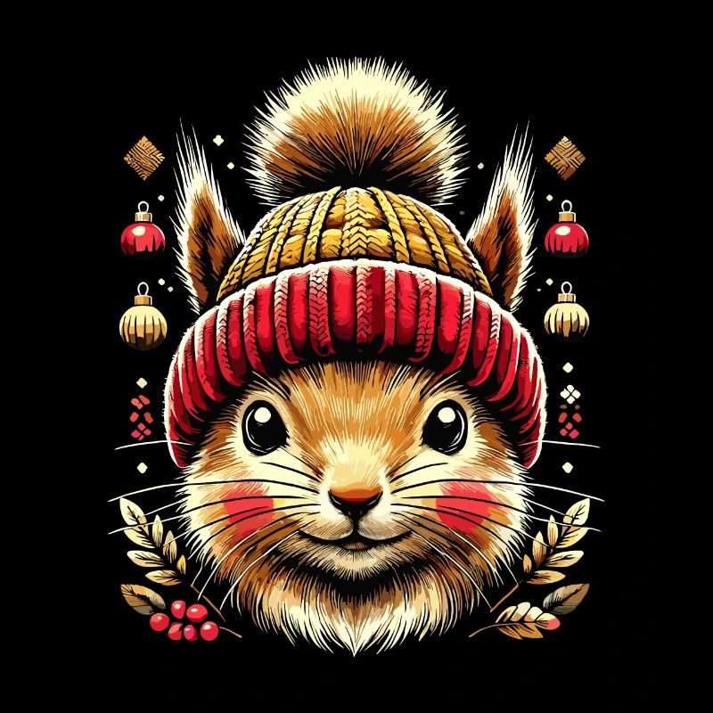 Écureuil mignon avec chapeau d’hiver pour