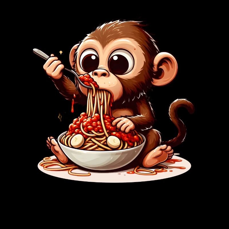 Monkey enjoying spaghetti bolognese