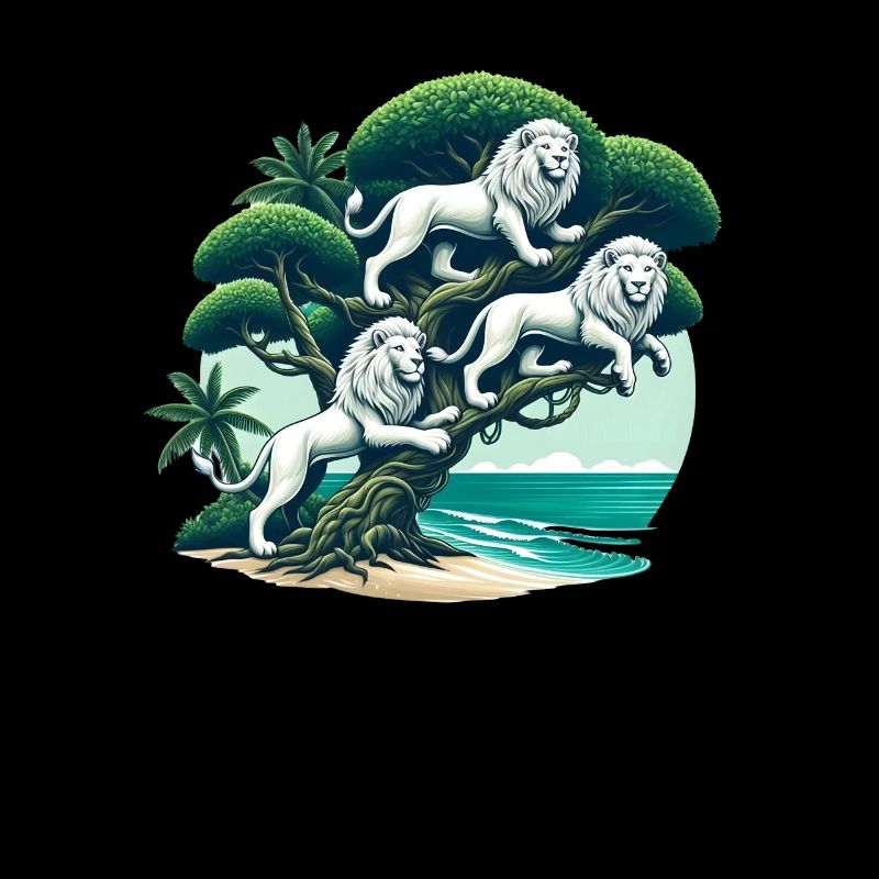 Trois lions blancs sur un arbre