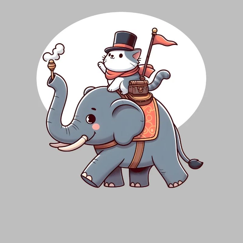 Le chat monte à dos d’éléphant