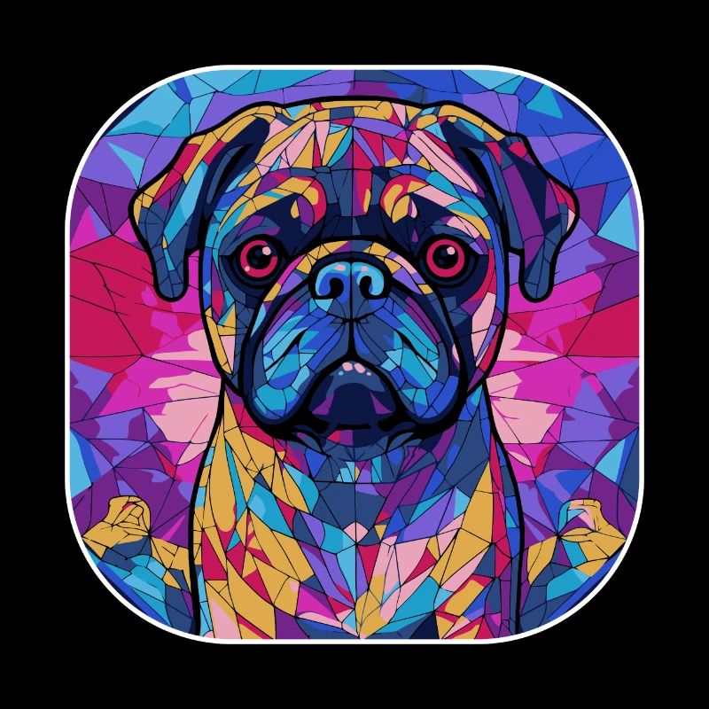 Bunte Mops-Hunderasse Aquarell-Glasmalerei