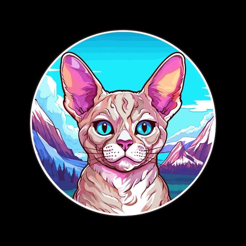 Devon Rex Cat Colorful Cartoon Watercolor Illustra