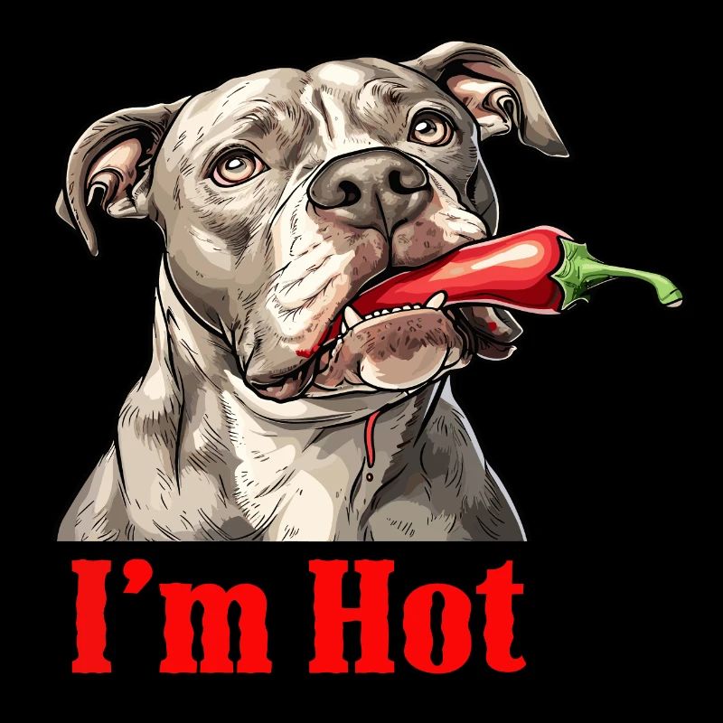 Ein Pitbull mit einer scharfen Paprika im Maul