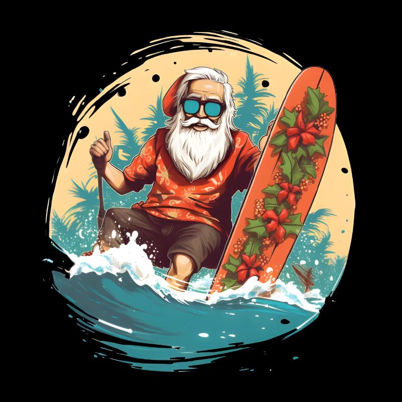 Santa Claus Weihnachtsmann Surfbrett Sommer See