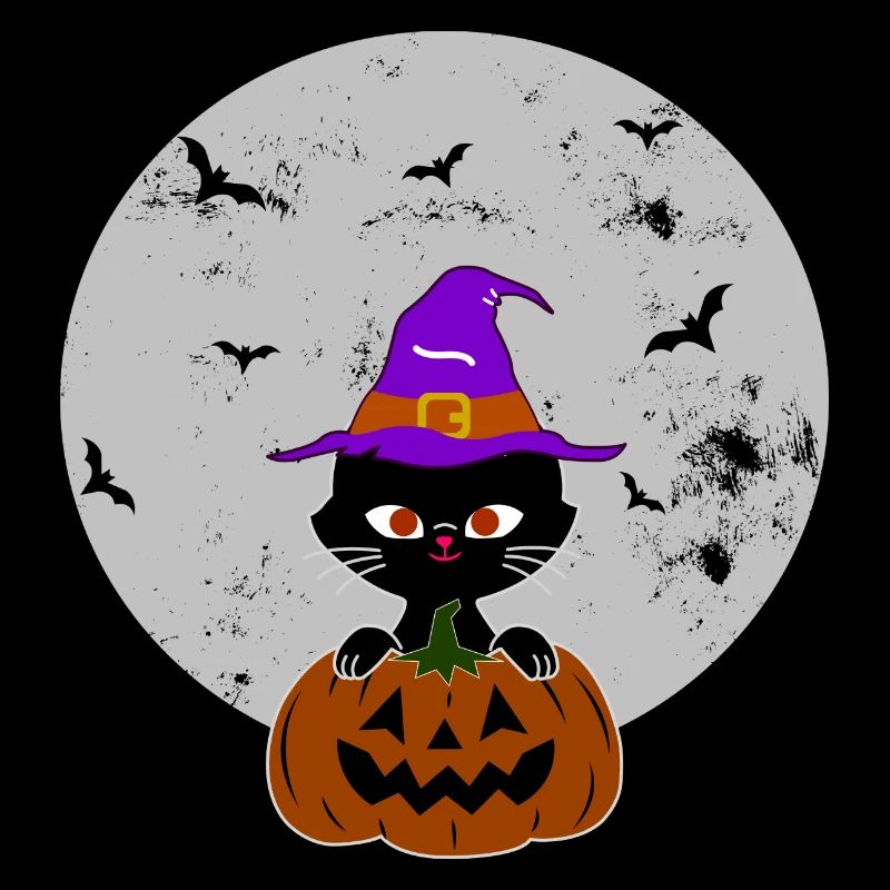 Halloween Katze Kürbis Hexenhut