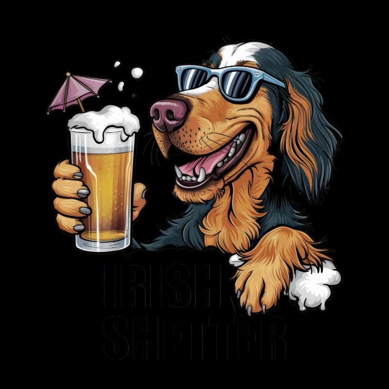 Cooler Irish Setter mit Bier und Sonnenbrille
