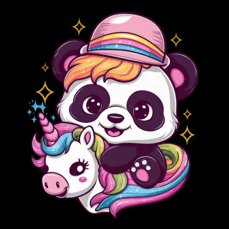 Mignon panda kawaii avec licorne