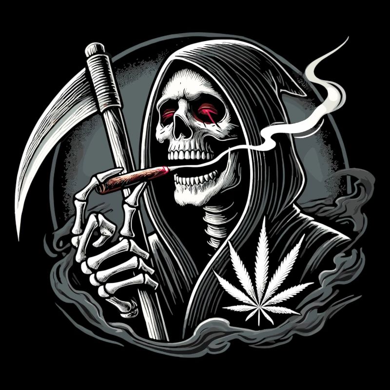 Black humor smoking Grim Reaper for Halloween