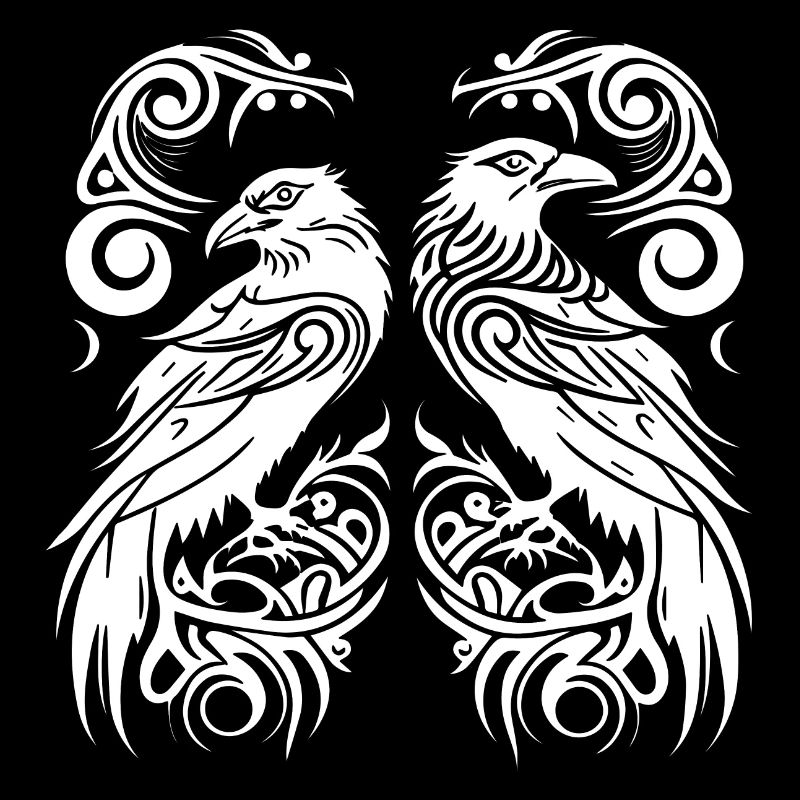 Odin's Ravens, Hugin and Munin, Tribal Style Vikings