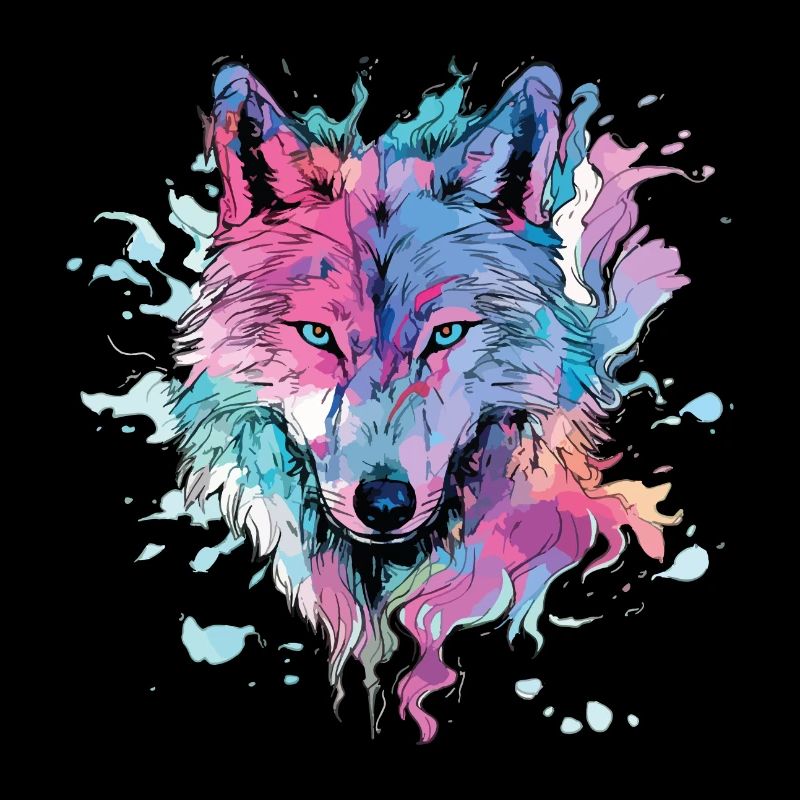 Wolf Wolf Head Colorful Splash Nature Wilderness Art
