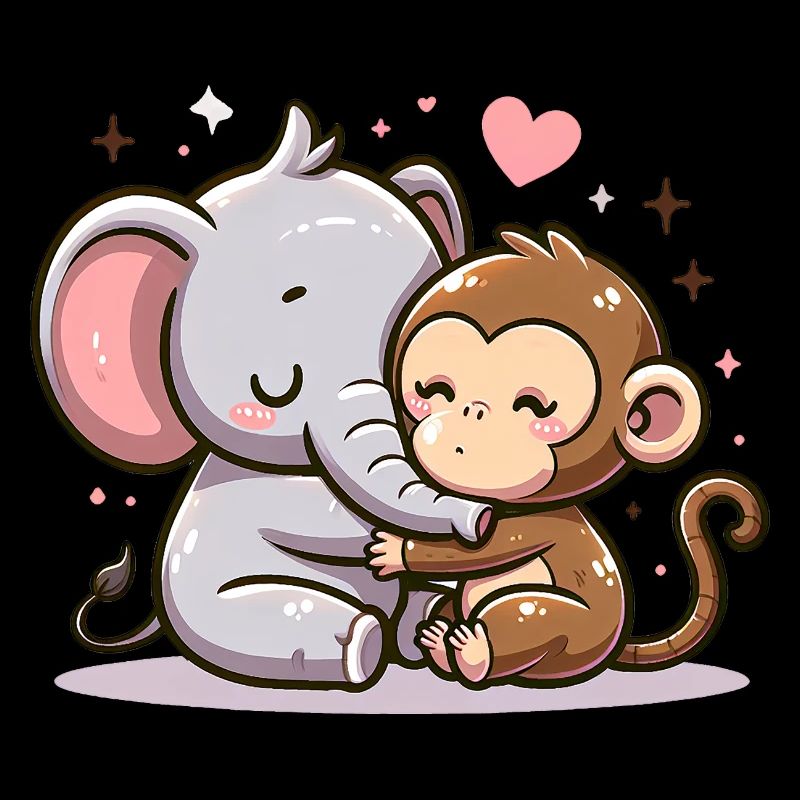 Câlin d’éléphant et de singe amoureux