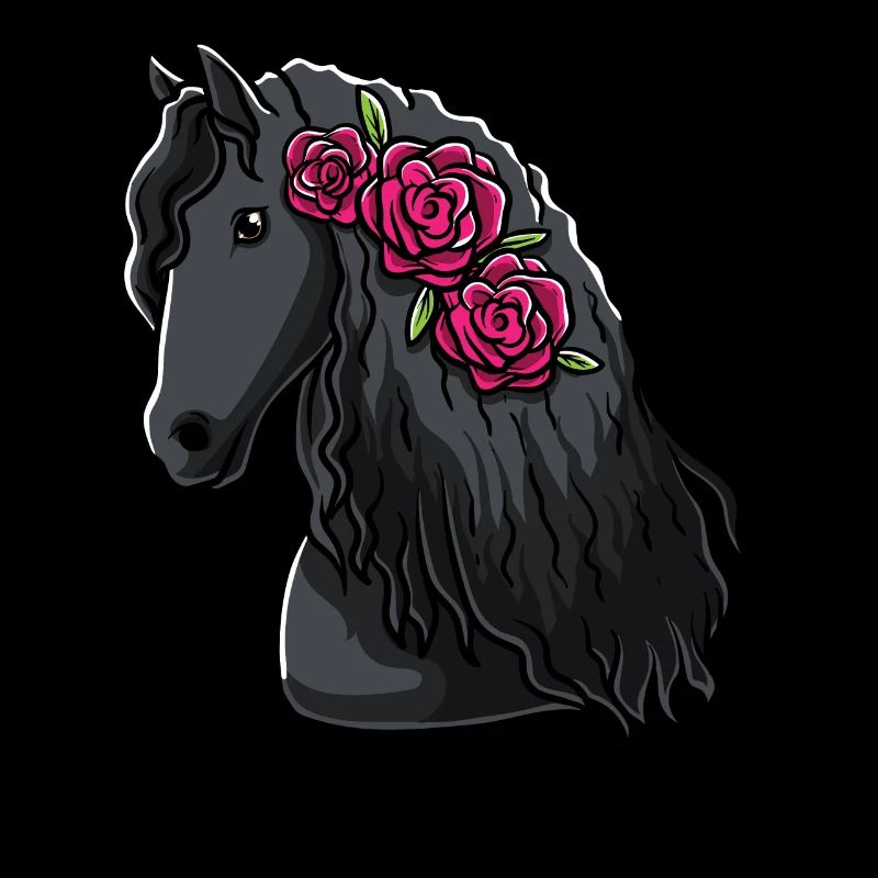 Friesenpferd mit Blumen Pferdefan Geschenk