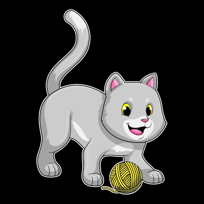 Chat avec boule de fil de laine