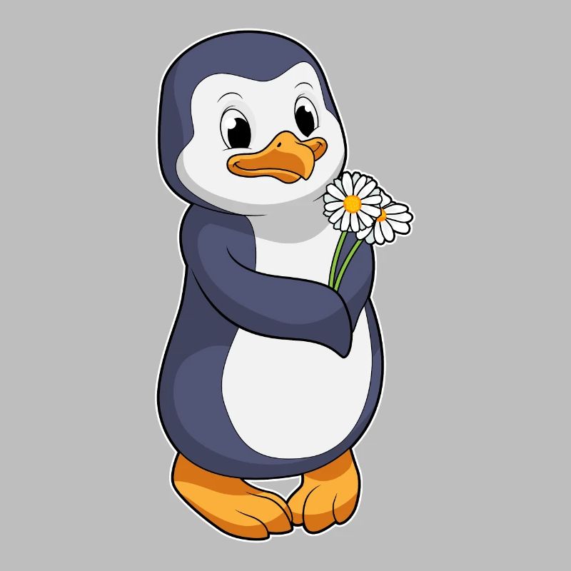 Pinguin mit Gänseblümchen