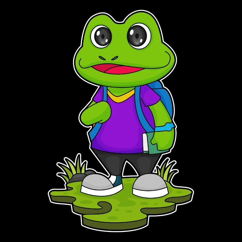 Frog as a hiker with backpack