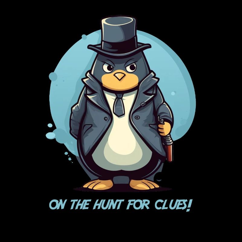 Pingouin en détective avec lettrage
