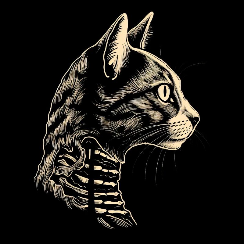 Cottagecore Gothique Silhouette de Chats Squelettes