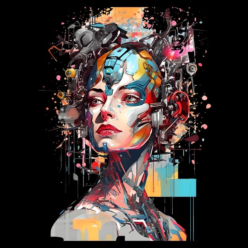 Portrait eines weiblichen AI Androiden/Cyborg