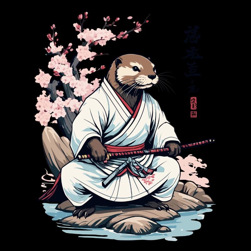 Otter Samurai süßes Japan Ukiyo-E Vintage Design
