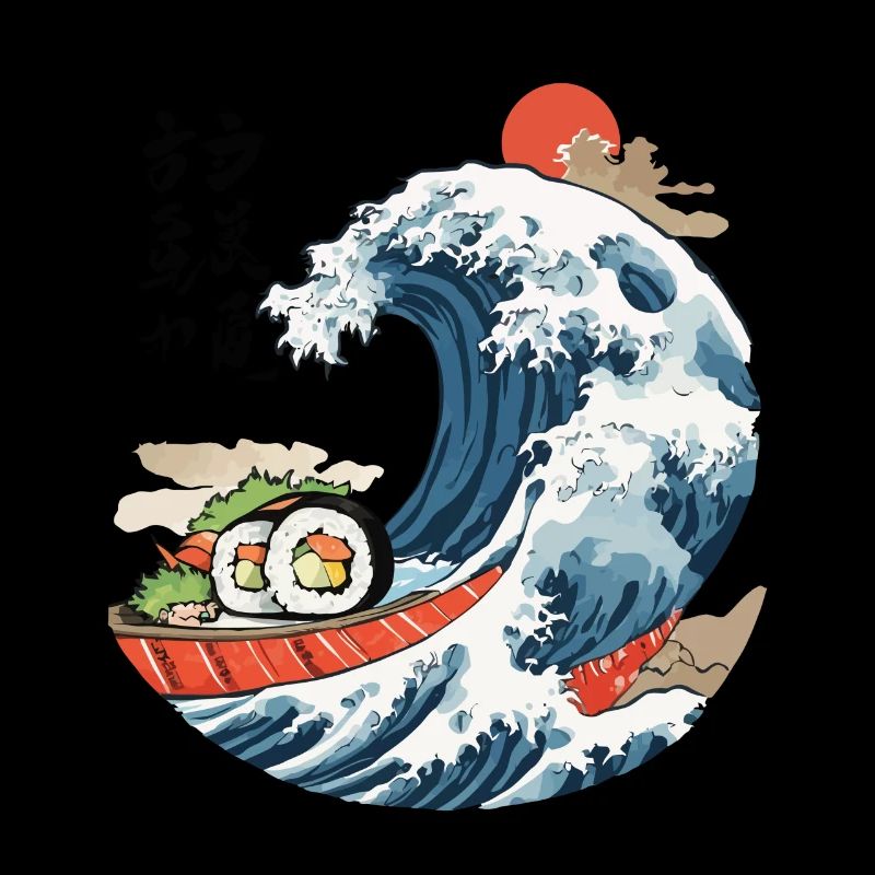 Sushi Ukiyo-E Wave Retro Japan Art