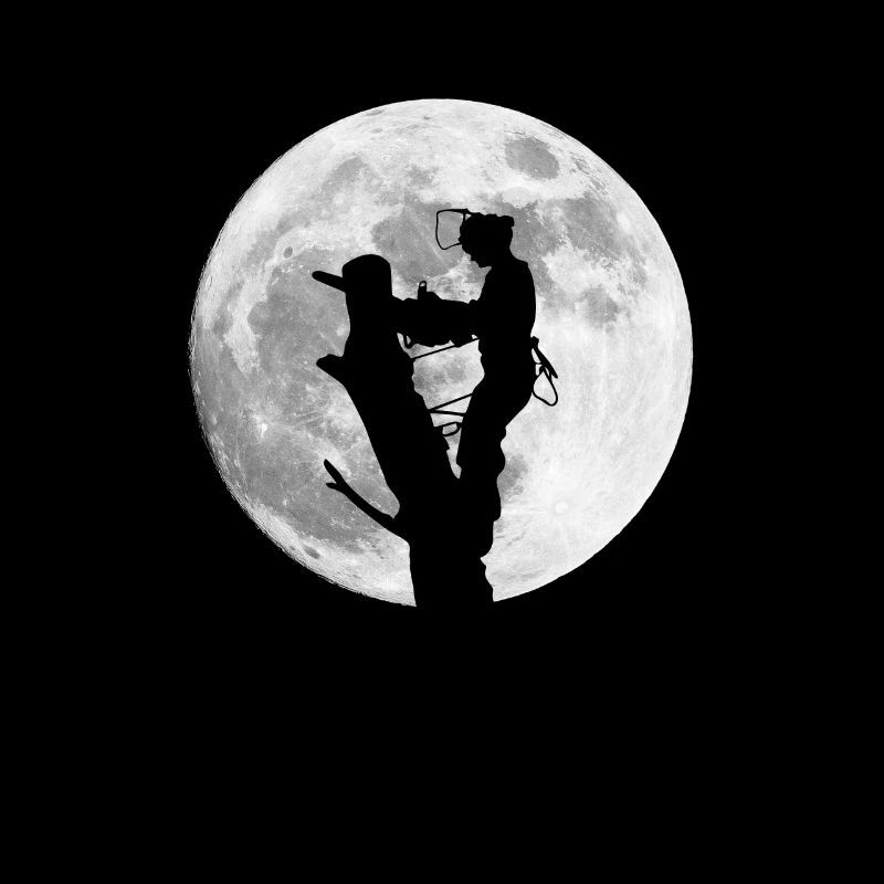 Arborist Arborist chainsaw in the moonlight forest