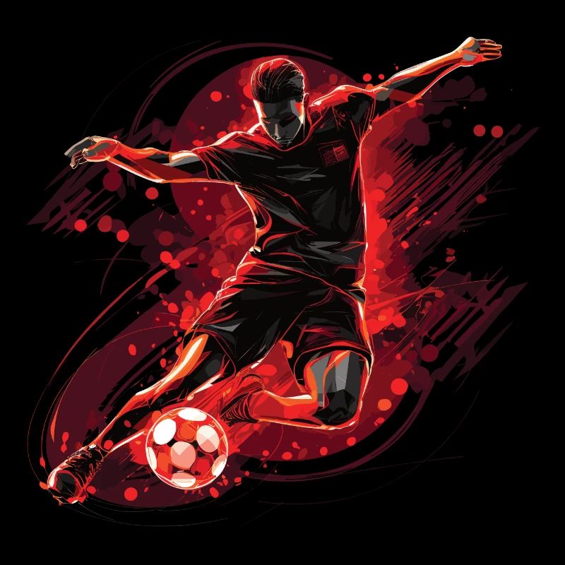 Ein Fußballer in einer dynamischen Aktion mit einem Torschuss.