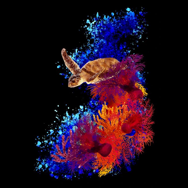 Tortue dans une mer de corail