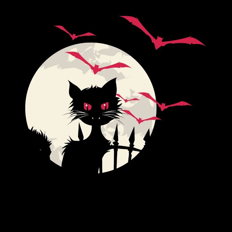 Halloween Kitty Full Moon Bats
