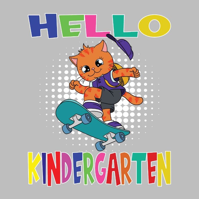 Hello Kindergarten Skateboarding Cat