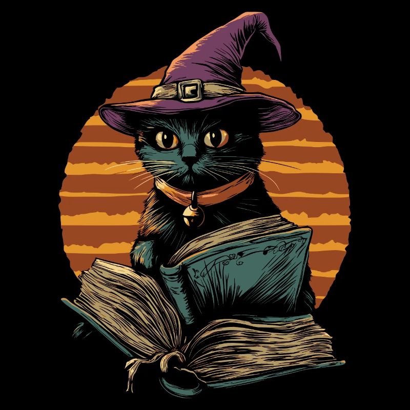 Black Cat as Halloween Witch with Books