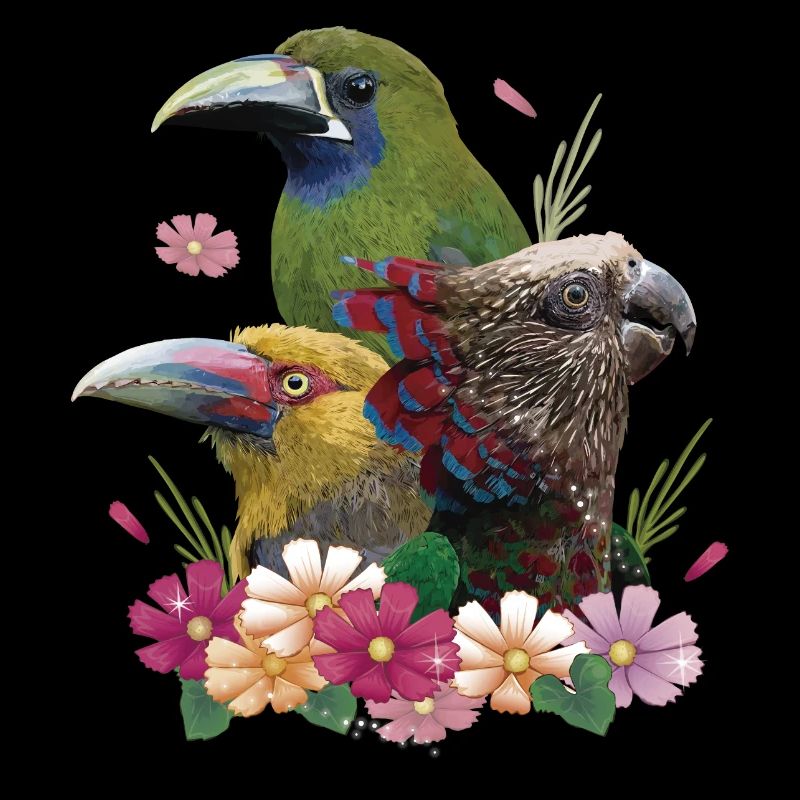 Toucans et perroquet