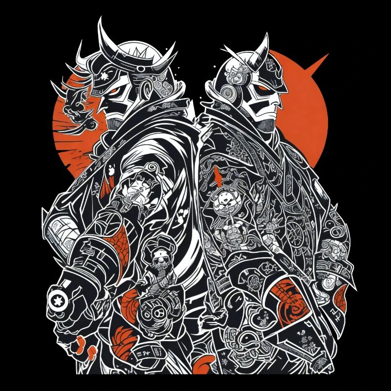 Duo de samouraïs : art d’armure à contraste élevé