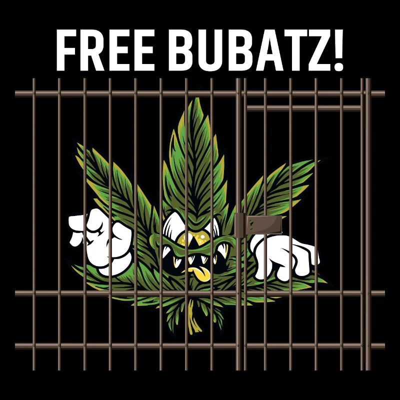FREE BUBATZ! Cartoon Cannabisblatt hinter Gittern