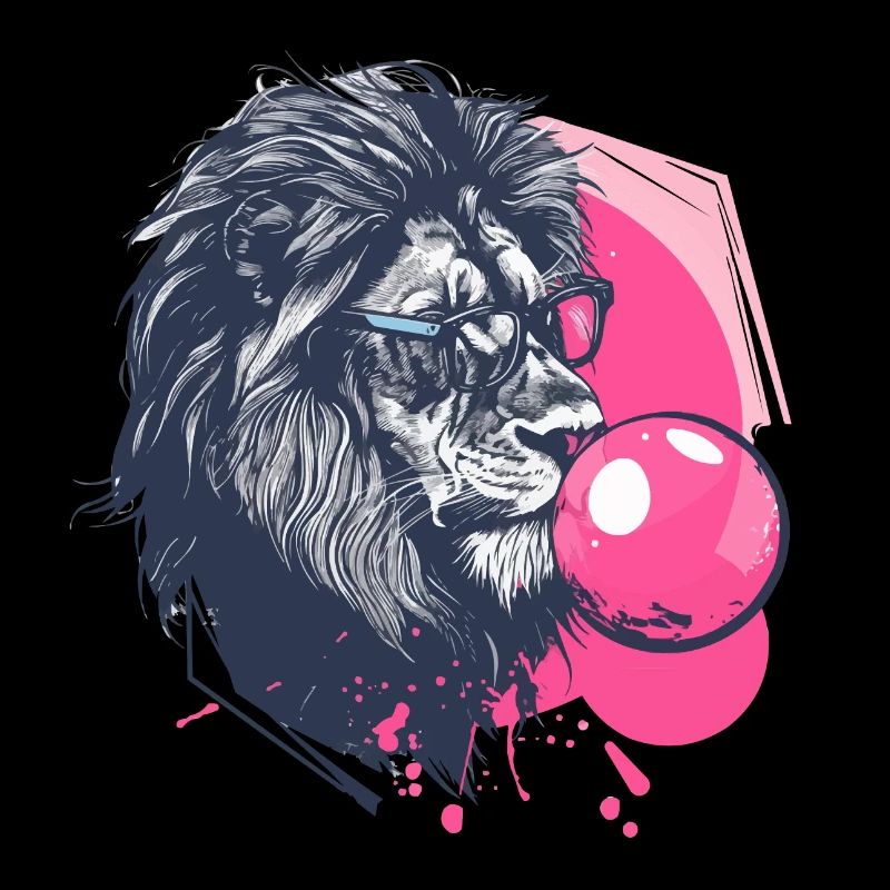 Löwe mit Kaugummi und Brille