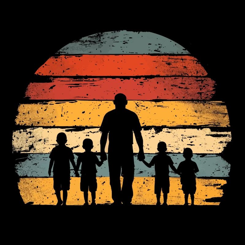 Vatertag Vater mit vier Söhnen retro vintage